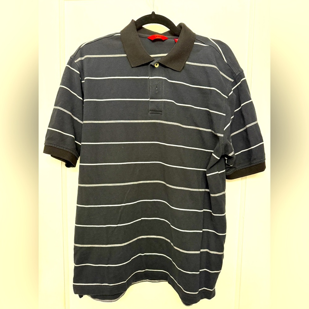 Izod Black and White Polo Shirt with Classic Stripes Size Medium